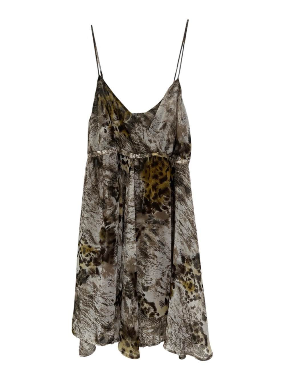 Silky Animal Print Spaghetti Strap Dress in Olive & Taupe